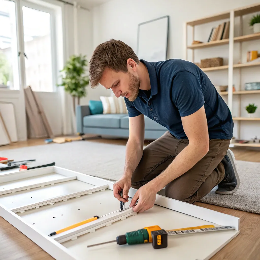 Jacob assembling a bookshelf