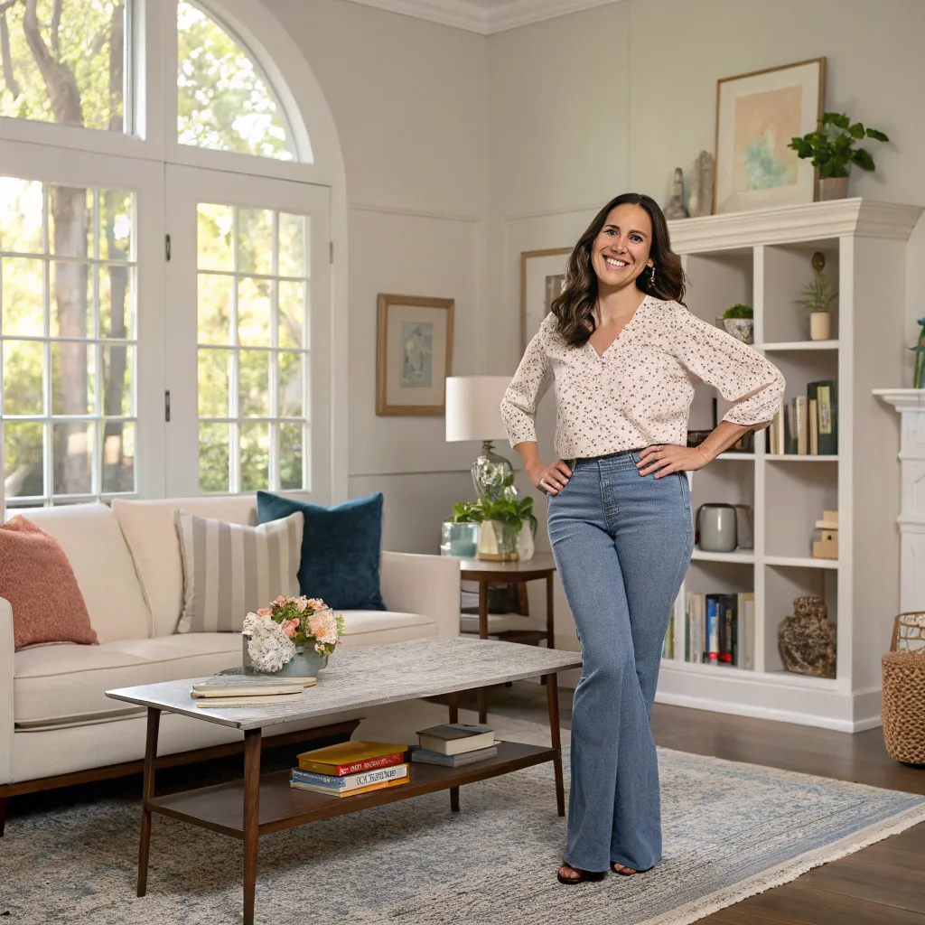 Sophia showing off her completed furniture setup